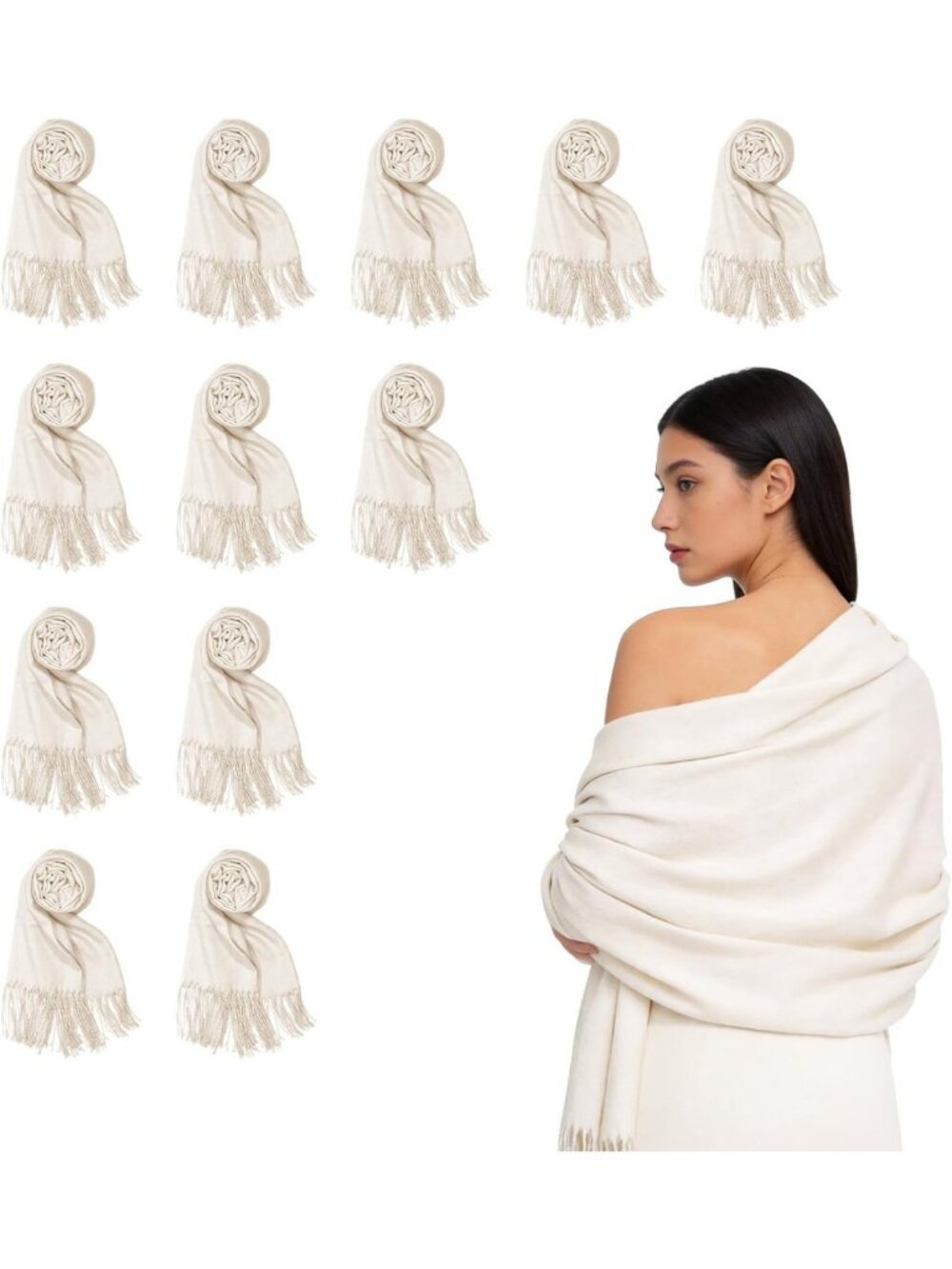 12 Pcs Pashmina Shawls Bulk Wraps for Weddings, Events & Guest Gifts
